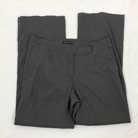 Eileen Fisher Gray Linen Blend Straight Leg Pants - Picture 2 of 6